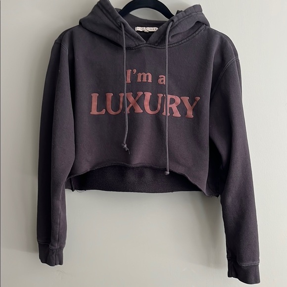JUNK FOOD Clothing Black Cropped Hoodie Luxury Text Design size small - Picture 6 of 10